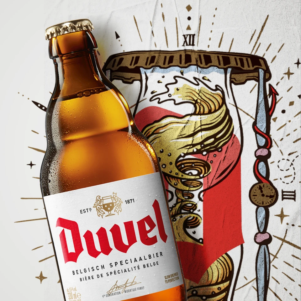 Detail van het Duvel label- en backlabel-systeem